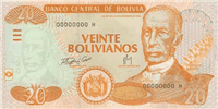 20 Bolivian bolivianos (Obverse)