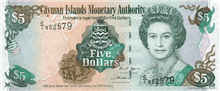 5 Cayman Islands dollars (Obverse)