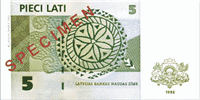 5 Latvian lati (Reverse)